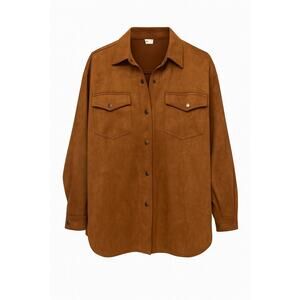 HYFVE Faux Suede Oversized Shacket Brown Button Down Jacket Women’s Small NWT